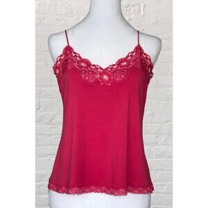 Vintage Y2K Banana Republic Magenta Pink Lace Trim Cami Tank Top Sz L M Fairy